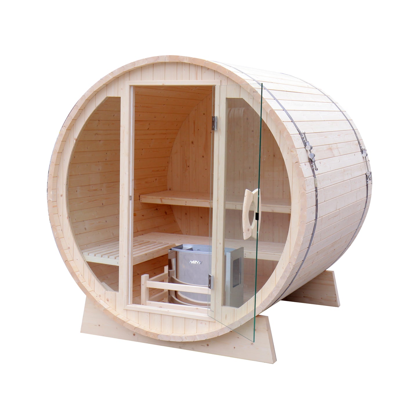 Glass Front Barrel Sauna | Elegant Pine Outdoor Sauna