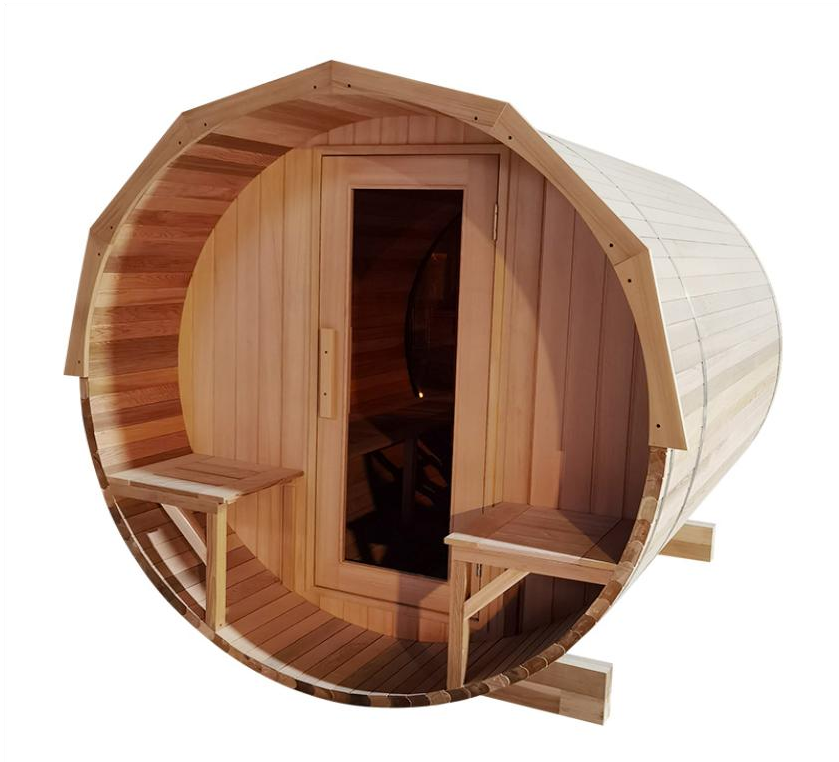 Luxury Cedar Barrel Sauna | Glass Dome Design with Outdoor Seating