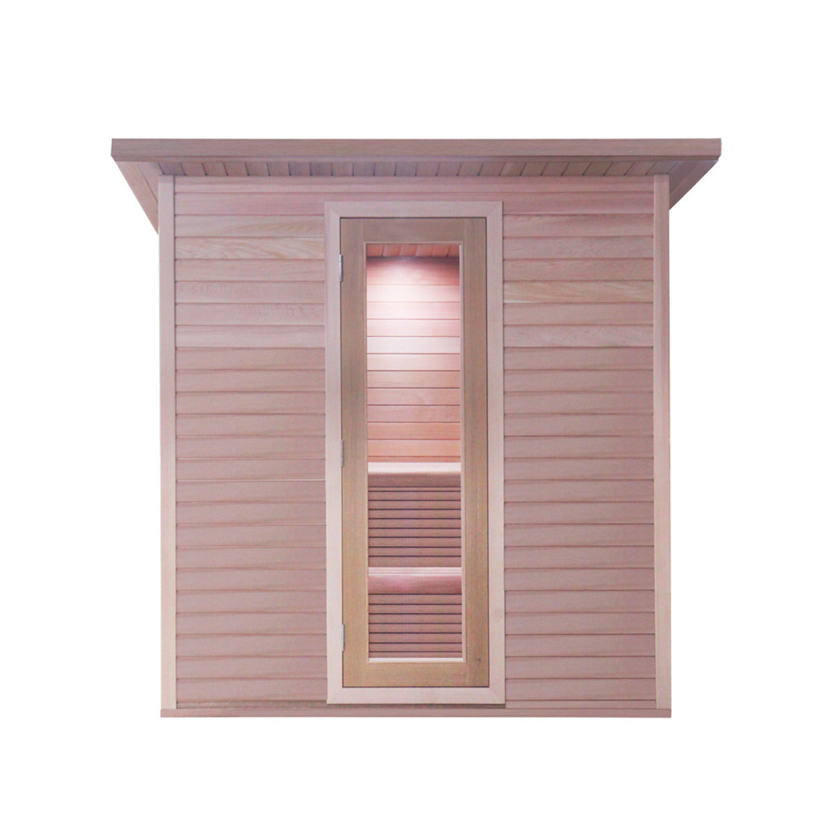 Contemporary custom sauna with slatted exterior and considered design