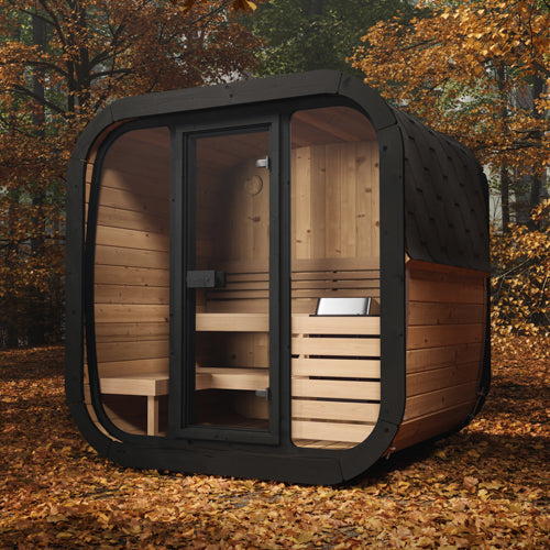 Sauna with tiered upper and lower benches where heat distribution matters