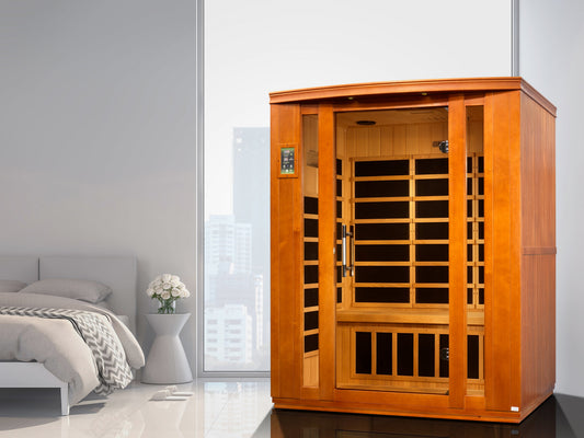 Three-person infrared sauna cabin, one of the cheapest sauna types to run