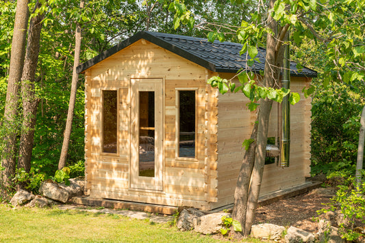 Custom-built sauna room with fitted benches and timber cladding