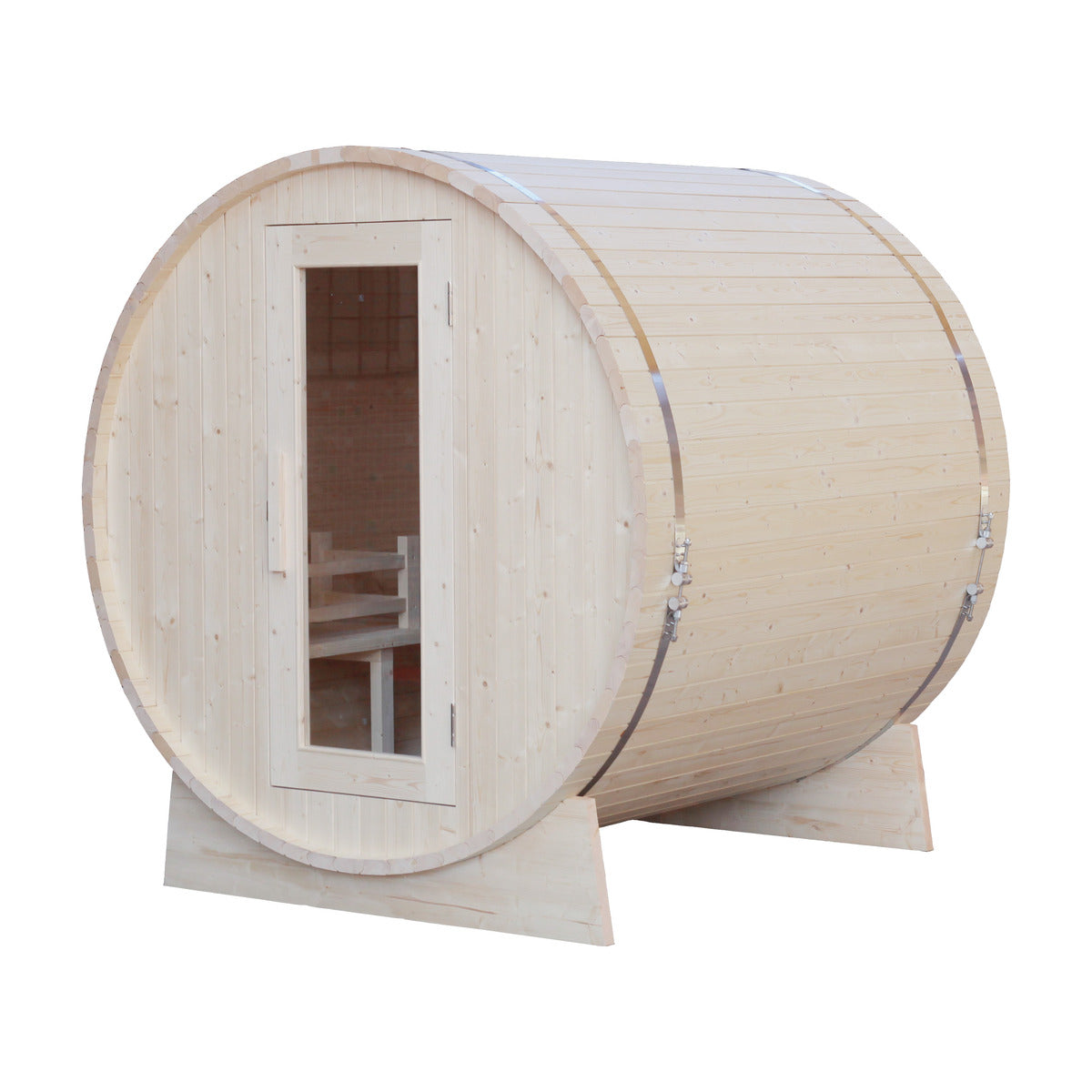 Pine sauna interior where good ventilation keeps the air fresh and the timber dry
