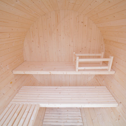 Glass Front Barrel Sauna | Elegant Pine Outdoor Sauna