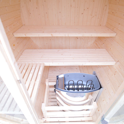 Glass Front Barrel Sauna | Elegant Pine Outdoor Sauna