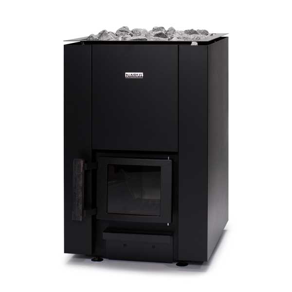 Narvi Kaamos 20 Wood Burning Heater with rocks and flat floor plate