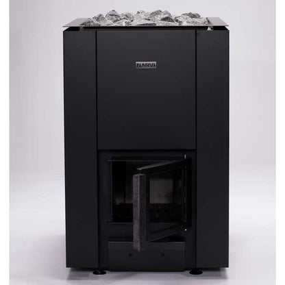Narvi Kaamos 20 Wood Burning Heater with rocks and flat floor plate