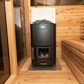 Narvi NC Black Wood Burning Heater with rocks and flat floor plate